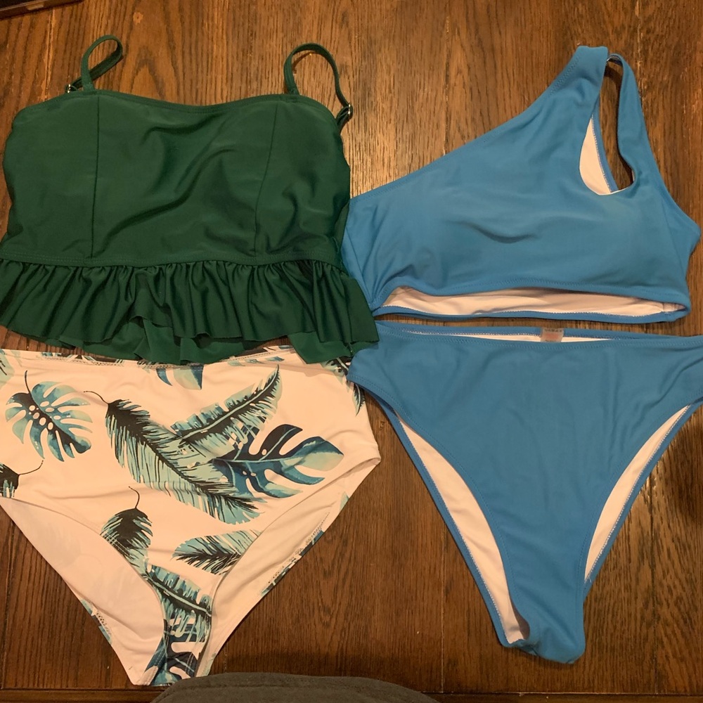 SHEIN Green and Blue Bikini Set
